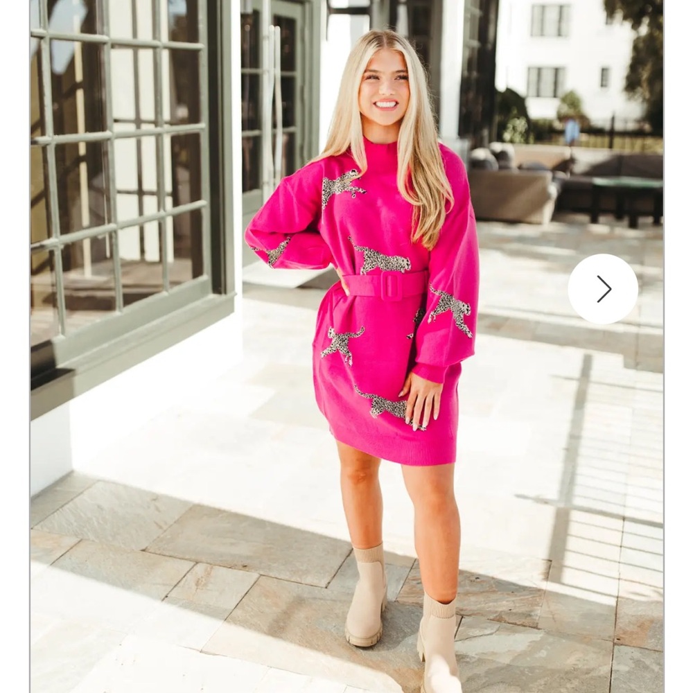 NWT entro Cheetah and Pink Sweater Dress with Belt